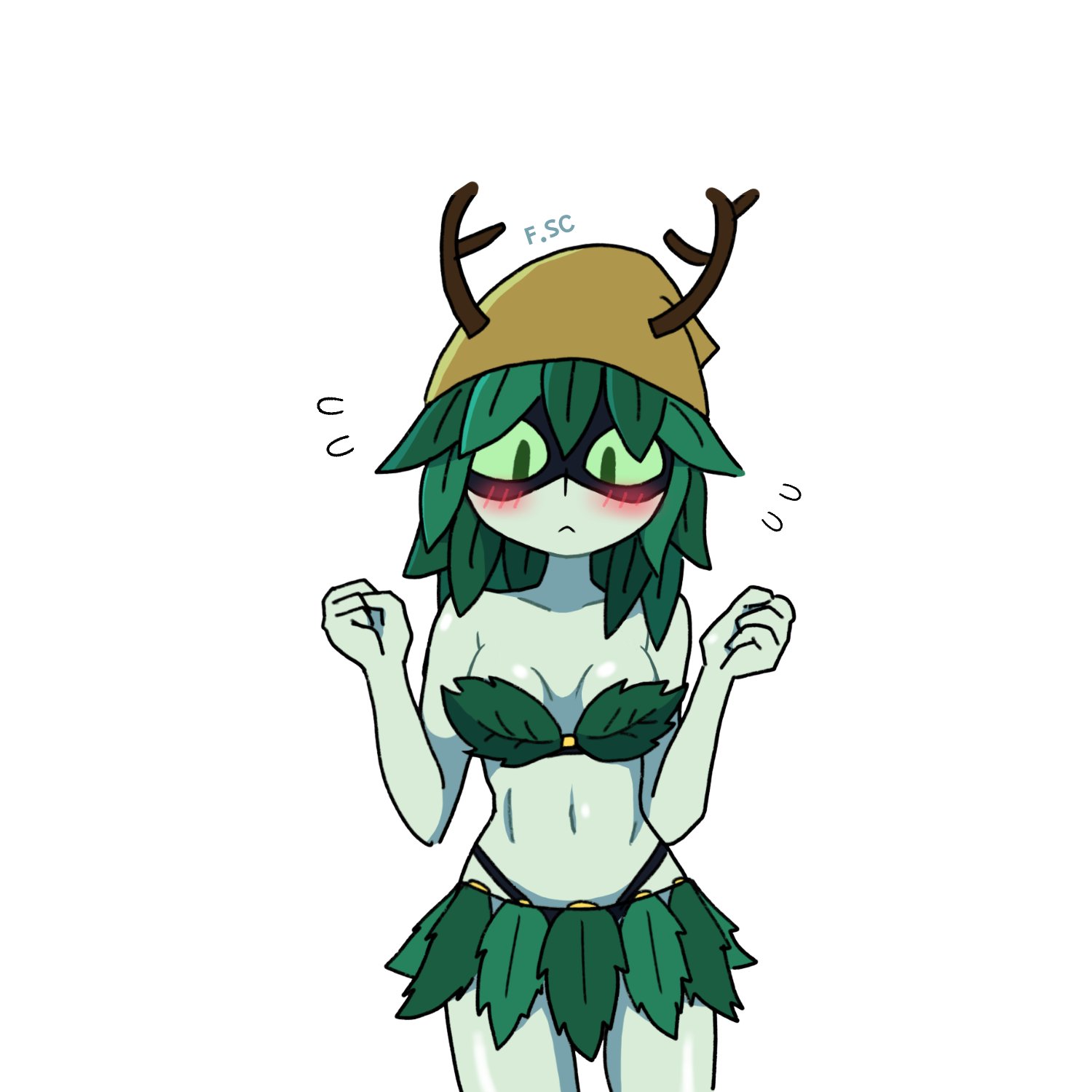 1girls, adventure time, blush, breasts, cartoon network, curvaceous, curvy, curvy body, curvy female, embarrassed, female, fit, fit female, fizzyspidercider, huntress, huntress wizard, leaf bikini, lean body, lean figure, tagme, tomboy, white background, wholesome, wizard
