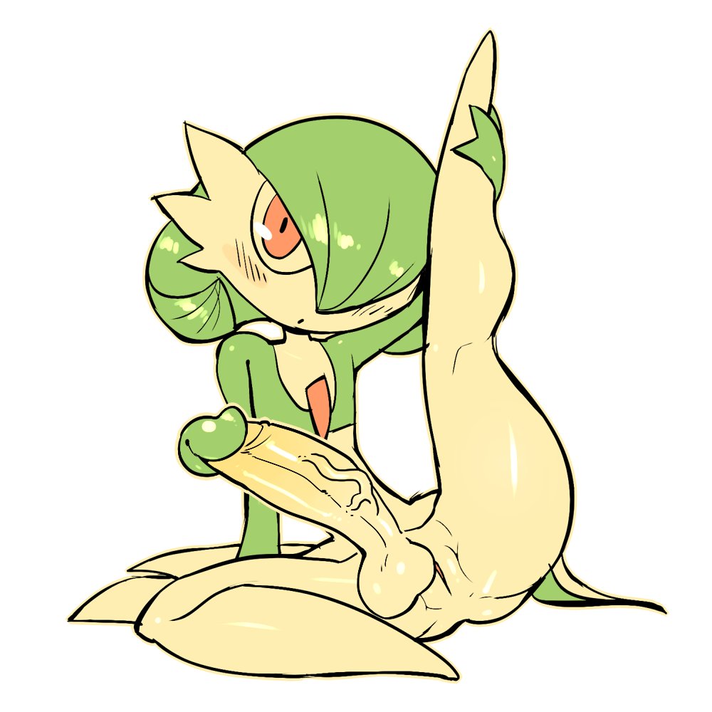 1futa, balls, big balls, big penis, blush, crap-man, erect penis, erection, flat chest, full-package futa, futa only, futanari, gardevoir, holding leg, huge cock, humanoid, humanoid penis, intersex, leg lift, leg up, legs up, looking at viewer, nintendo, nude, penis, pokémon (species), pokemon, pokemon (species), pokemon rse, pussy, sitting, solo, solo futa, veiny penis, white background