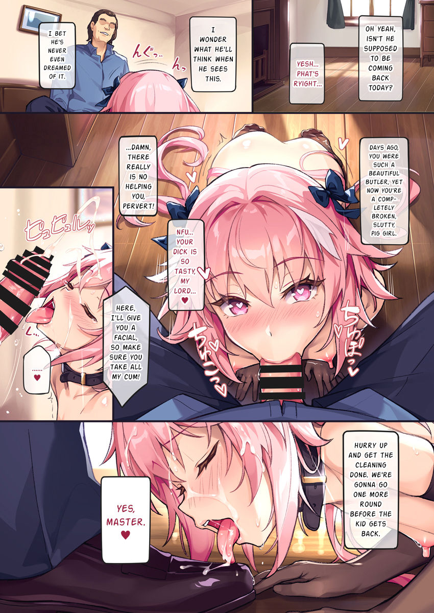 2boys anal anal_sex androgynous astolfo_(fate) bar_censor blowjob censored collar comic defeated doujinshi eye_contact fate/grand_order fate_(series) fellatio femboy gay heart heart-shaped_pupils licking licking_foot licking_penis long_gloves mind_break netorare oral pink_eyes pink_hair pov sex_slave shuffle_(songdatiankong) stockings submissive_male text text_bubble tongue tongue_out yaoi