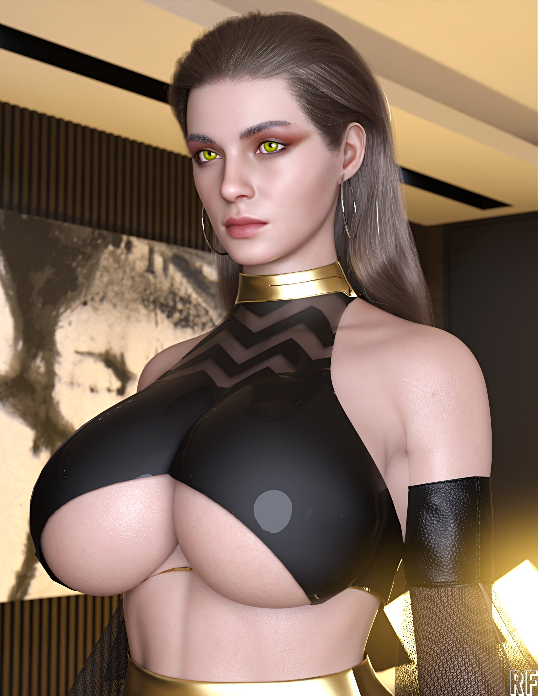 1girls, 3d, big breasts, breasts, capcom, earrings, female, female only, large breasts, mother miranda (resident evil), resident evil, resident evil 8: village, rude frog, solo, underboob