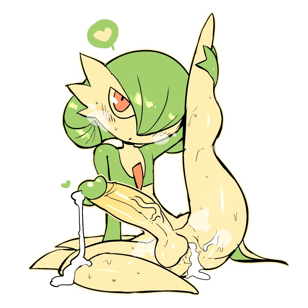 1futa, after orgasm, after sex, after vaginal, balls, big balls, big penis, blush, crap-man, cum, cum drip, cum in pussy, cum inside, erect penis, erection, flat chest, full-package futa, futa only, futanari, gardevoir, heart, holding leg, huge cock, humanoid, humanoid penis, intersex, leg lift, leg up, legs up, looking at viewer, narrowed eyes, nintendo, nude, penis, pokémon (species), pokemon, pokemon (species), pokemon rse, pussy, sitting, solo, solo futa, speech bubble, steamy breath, steamy pussy, sweat, veiny penis, white background
