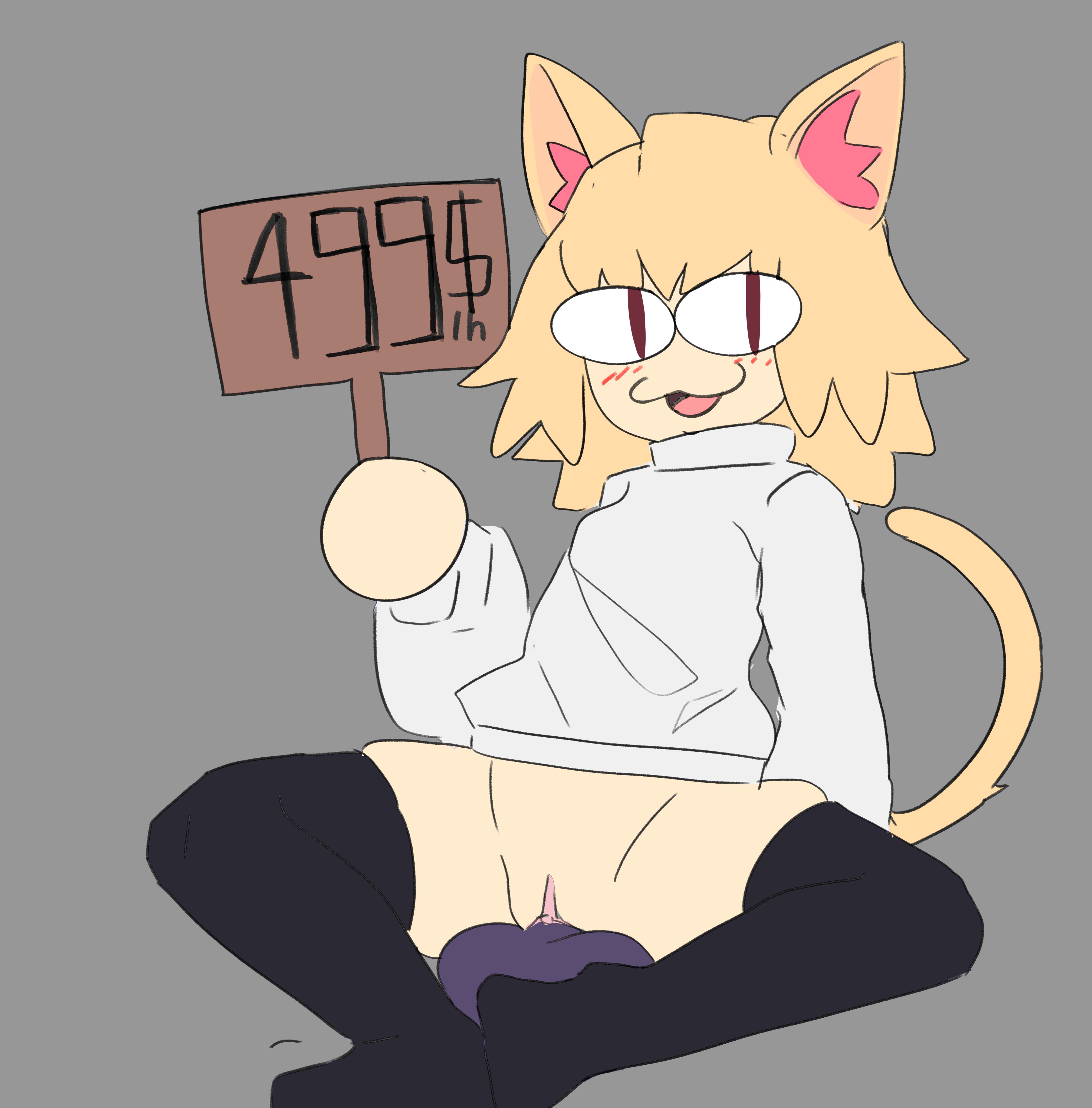 :3, 1girls, 2d, animal ears, anthro, blush, bottomless, cat ears, cat girl, clothing, dildo, feline, female, female only, female penetrated, humanoid, legwear, masturbation, melty blood, monster, neco-arc, penetration, prostitution, pussy, sex toy, sign, silverplatin, smile, solo, tagme, tail, text, topwear, tsukihime, type-moon, vagina, vaginal penetration
