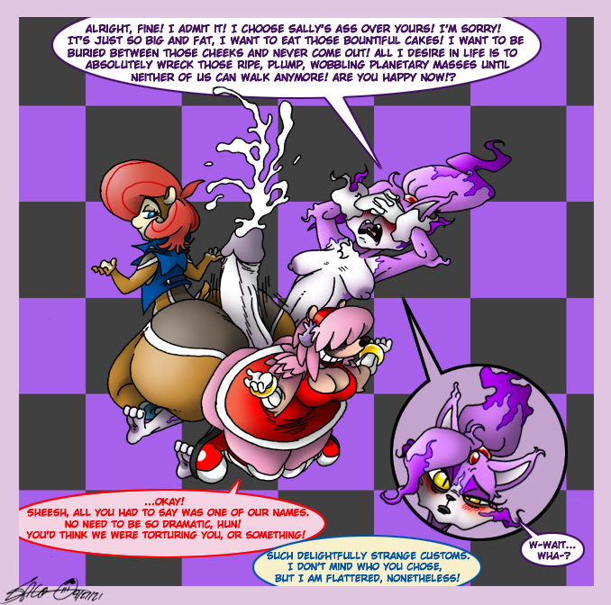 1futa 3girls amy_rose archie_comics assjob big_ass big_breasts big_penis black_nose blaze_the_cat blue_eyes blush bodily_fluids boots breasts bulge buttjob cat_ears checkered_background chipmunk covered_buttjob cum curvaceous curvy curvy_figure digital_media_(artwork) domestic_cat dress eyes_covered felid feline female futanari gloves hairband hedgehog huge_ass huge_cock hyper_penis intersex nipples open_mouth penis ponytail red_hair sally_acorn sega semen shoes shrug signature sonic_(series) sonic_the_hedgehog_(archie) sonic_the_hedgehog_(series) speech_bubble sweat sweatdrop tail text wide_hips xanderdwulfe yellow_eyes