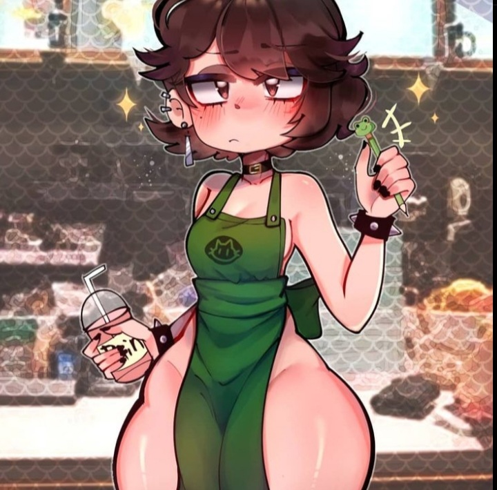 1girls, breasts, female, female only, hourglass figure, iced latte with breast milk, meme, no bra, no panties, short hair, small breasts, tablita chan (oc), tablita-chan, thick thighs