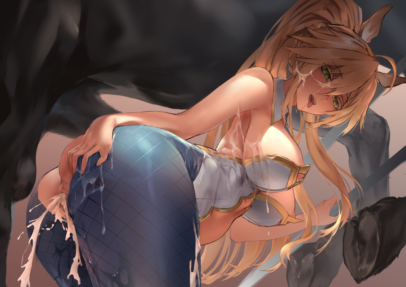 1girls, after bestiality, after sex, after vaginal, animal genitalia, animal penis, artoria pendragon, artoria pendragon (lancer), bent over, bestiality, blonde hair, blue legwear, blue pantyhose, breasts, bunny ears, bunnysuit, censored, clothed female, clothed sex, clothing, crotchless, cum, cum in pussy, cum inside, cum leaking, cum leaking down leg, cum leaking out of pussy, cum on body, cum on breasts, cum on clothes, cum on face, cum on hair, fate (series), female, female human/male feral, female on feral, femsub, feral, feral on female, green eyes, high resolution, highleg, highleg leotard, horse, horse penis, horsecock, human, interspecies, legwear, leotard, long hair, male, maledom, mosaic censoring, no panties, pantyhose, penis, polki, pussy, white leotard, zoophilia