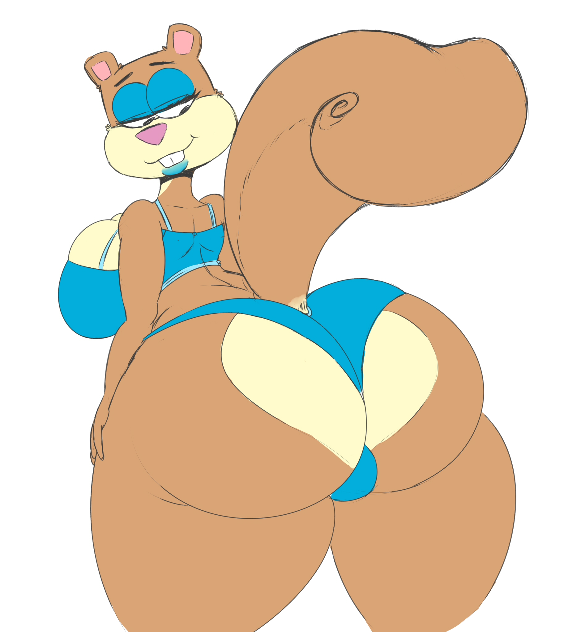 ass, big ass, blue clothing, blue eyes, female, neom-daddy, nickelodeon, panties, sandy cheeks, spongebob squarepants, squirrel, straight hair, thong aside