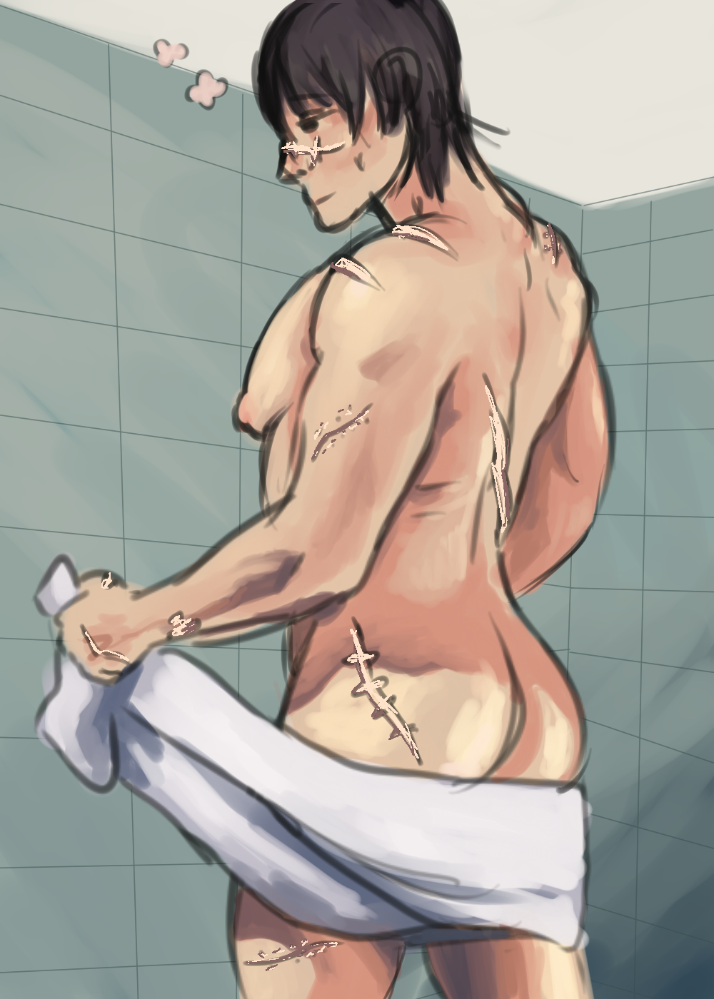 bara bath bathroom big_muscles male_focus male_only muscular muscular_male pumpkin_scissors randel_oland randel_oland scar solo solo_focus tetapisacu yaoi