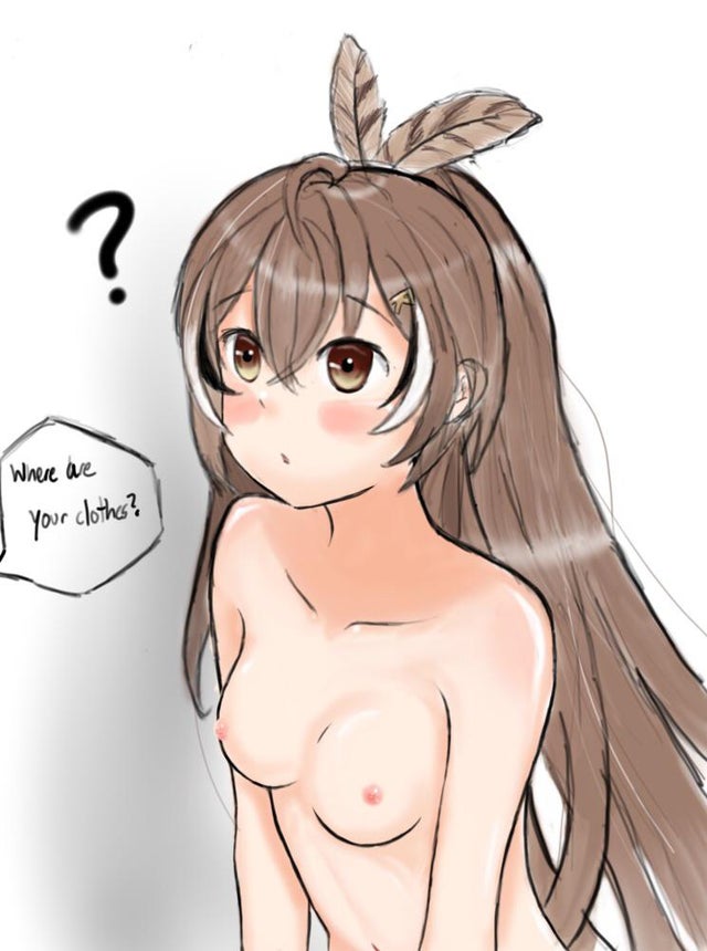 breasts, confused, feathers, female, hololive, hololive english, hololive english -council-, hololive english -promise-, long hair, naked, nanashi mumei, question mark, small breasts, virtual youtuber