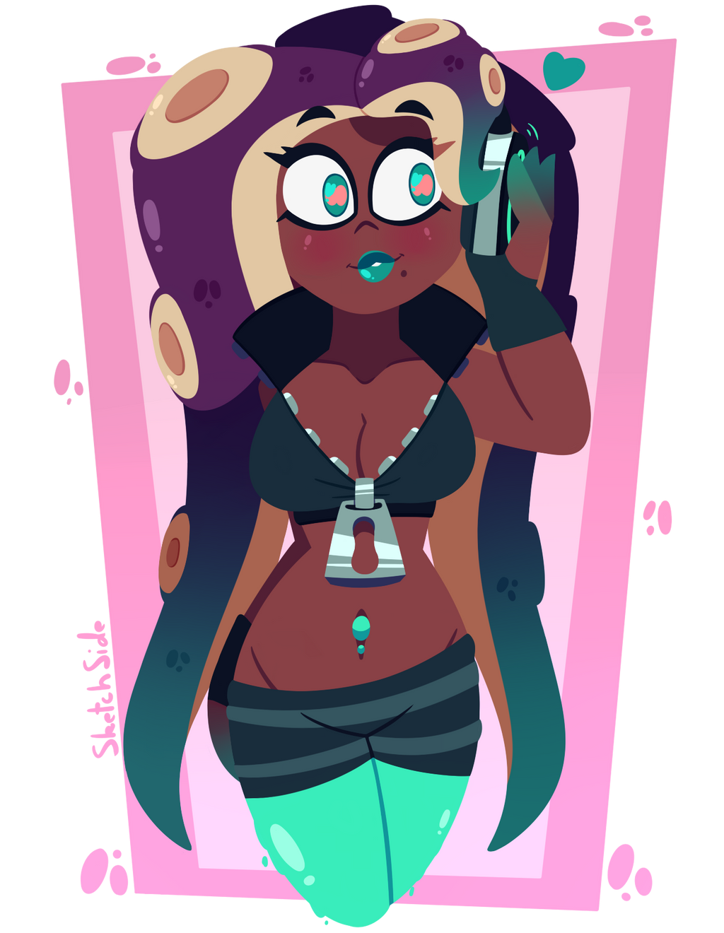 breasts headphones looking_at_viewer marina_(splatoon) splatoon thesketchyside