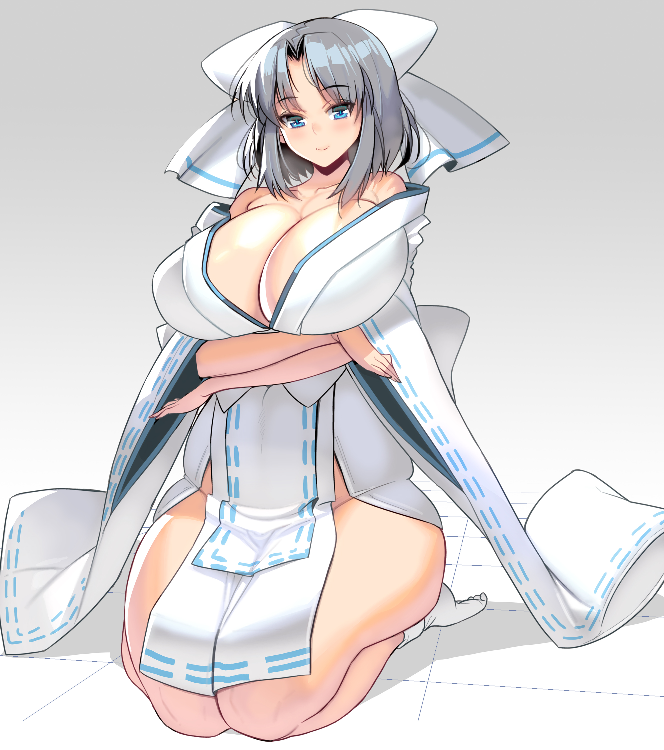 1girls, bare thighs, big breasts, blue eyes, breasts, cleavage, female, huge breasts, looking at viewer, masao, plump, senran kagura, solo, solo female, tagme, thick, thick thighs, yumi (senran kagura)