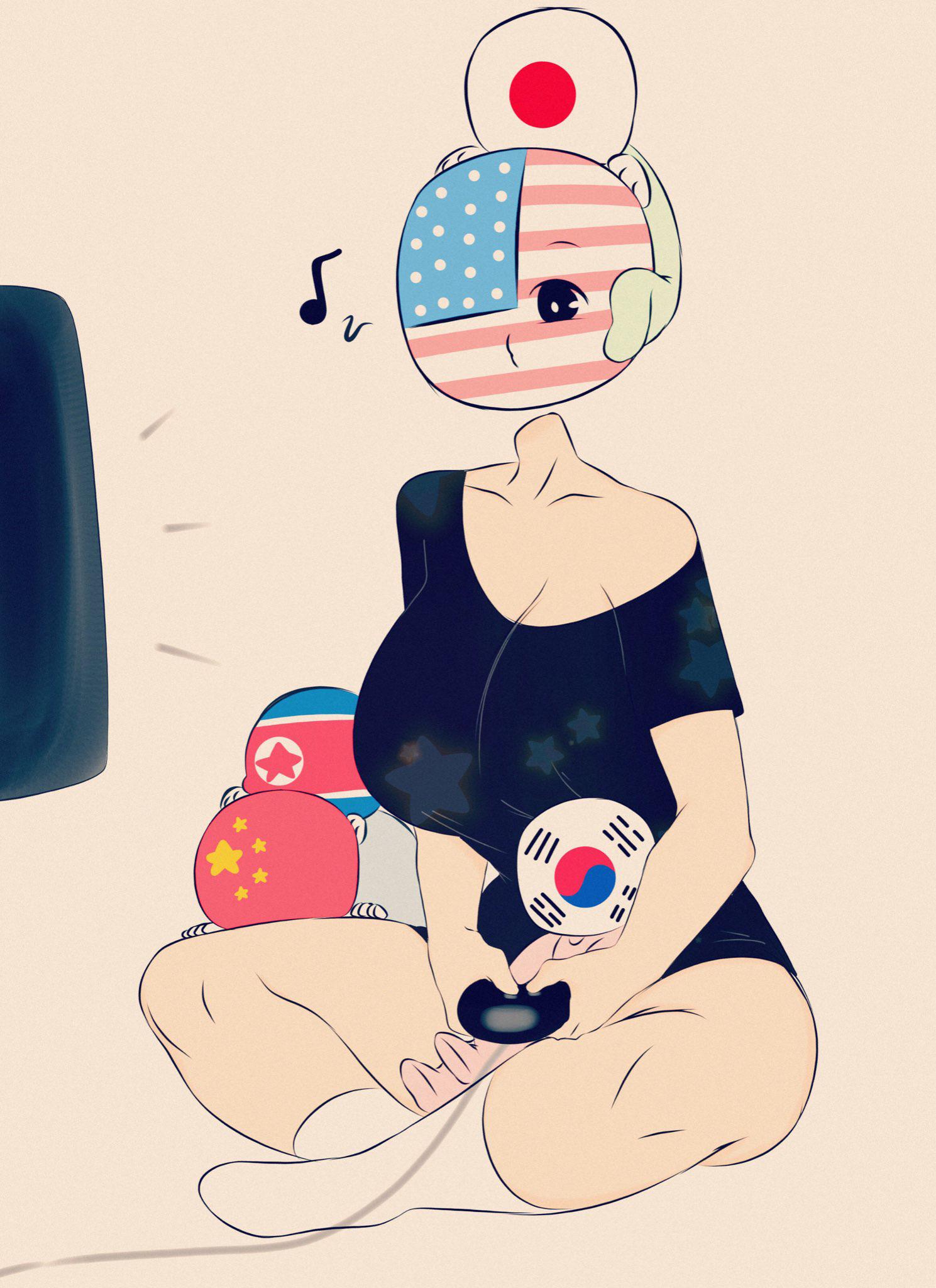 1girls 4boys baby big_breasts china_(countryhumans) countryhumans countryhumans_girl cute cute_male family flawsy gaming gaming_controller japan_(countryhumans) light-skinned_female north_korea_(countryhumans) peaceful safe simple_background sitting socks south_korea_(countryhumans) television united_states_of_america united_states_of_america_(countryhumans) white_background white_socks wholesome