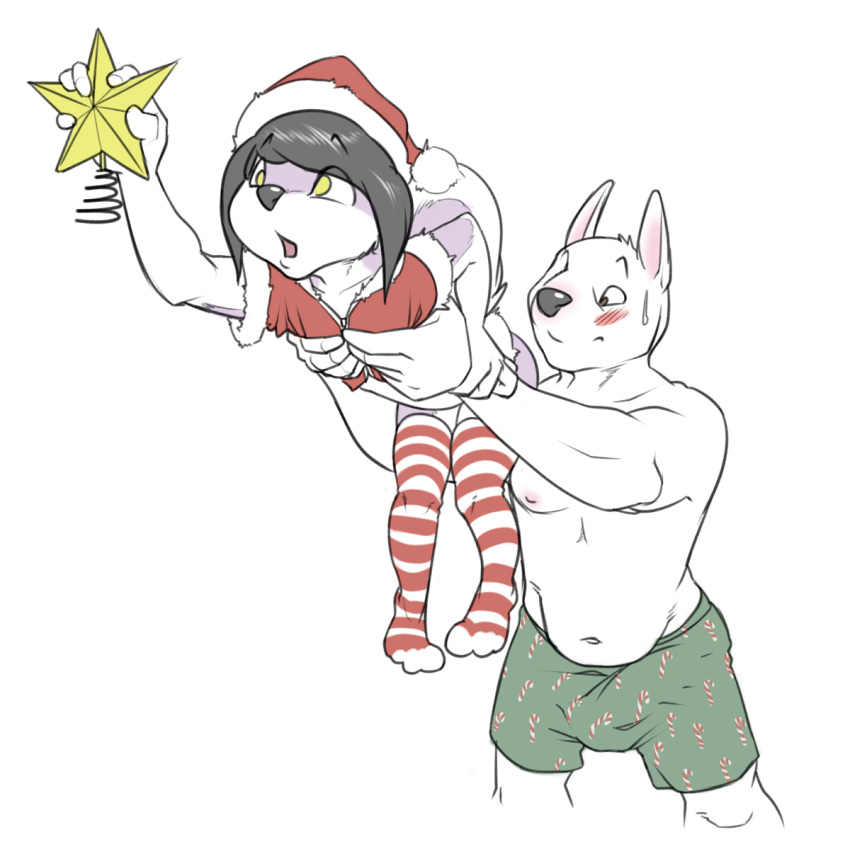 age difference, ass, ass grab, blush, bulge, cub, exposed ass, father and son, femboy, gay, incest, lifting, looking at another, looking pleasured, looking up, male, male only, sethpup, size difference, stockings, sweatdrop, thong, young