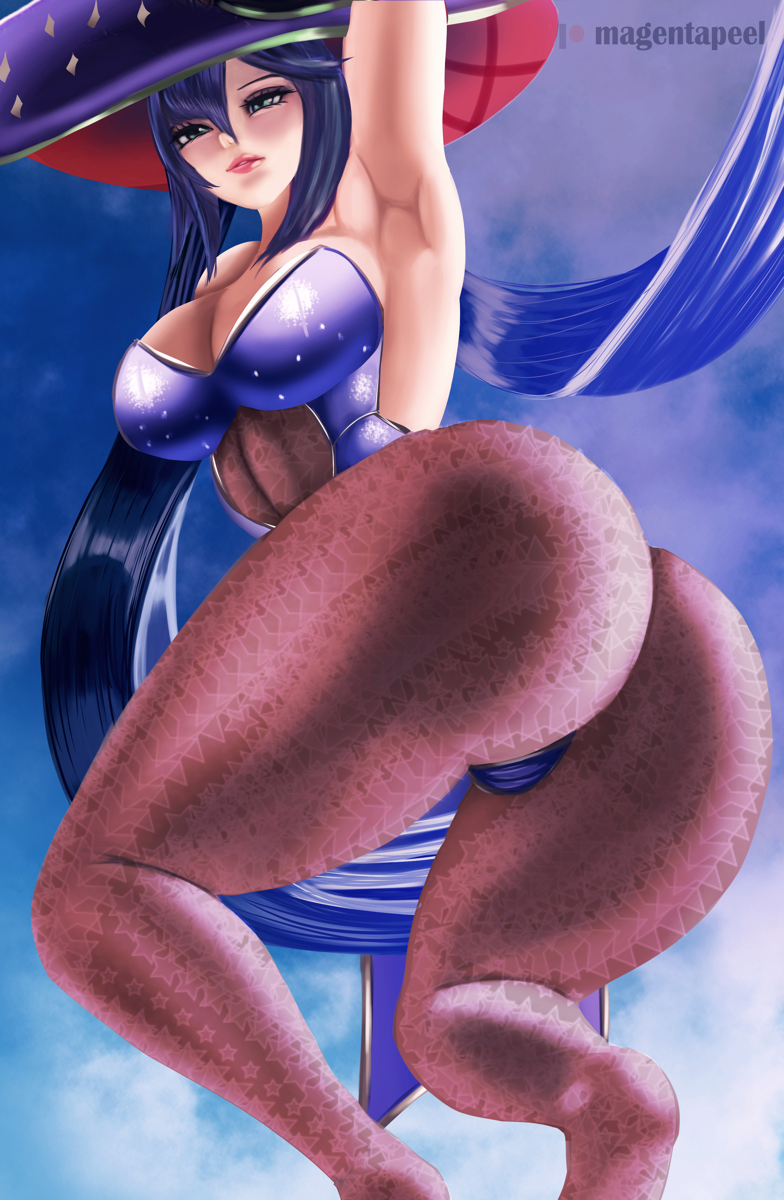 1girls, ass, big ass, big breasts, blue eyes, breasts, female, genshin impact, huge ass, huge breasts, large ass, large breasts, latex, magentapeel, milf, mona (genshin impact)