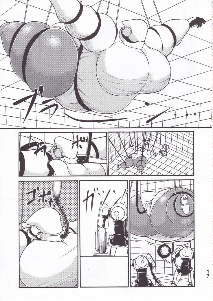 android bbw big_breasts bound_female doujin force_feeding haydee haydee_(game) heels hose_in_butt hose_in_mouth huge_ass huge_belly japanese_text kukuru_(artist) leotard robot speechless stretched_clothing weight_gain