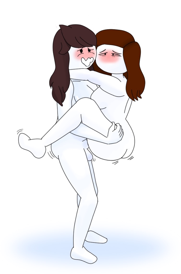 1futa, 1girls, areolae, blush, breasts, brown hair, dickgirl, duo, female, futa on female, futanari, intersex, jaiden, jaiden animations, jaiden dittfach, jaidenanimations, let me explain studios, lifting, lifting person, mirrorlenses (artist), nipples, no mouth, nude, pussy, rebecca parham, source request, stand and carry position, standing, tagme, vaginal penetration, vaginal sex, white background, white skin, youtube, youtuber