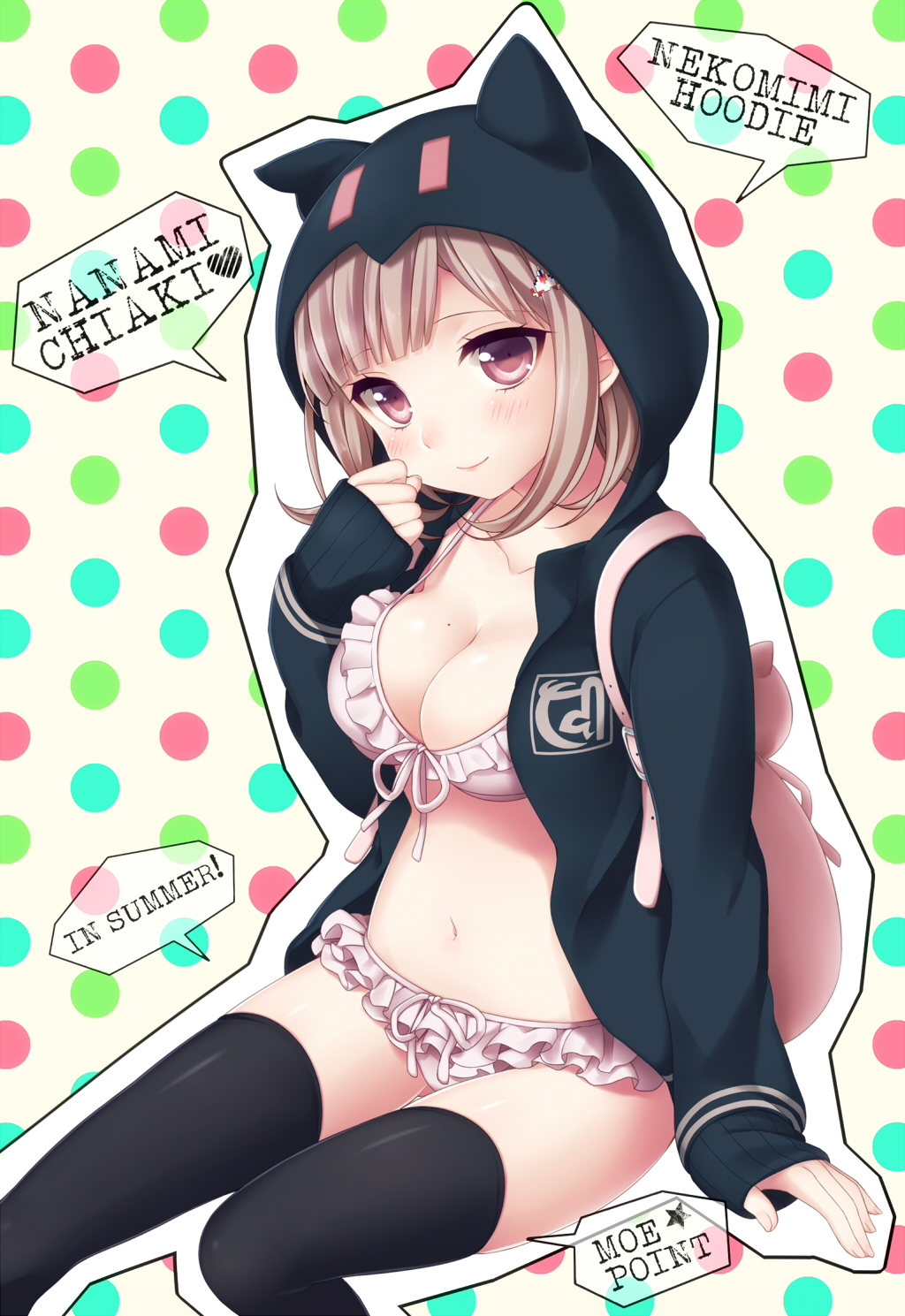 bikini, danganronpa, danganronpa 2: goodbye despair, female, hoodie, nanami chiaki, straight hair, swimsuit