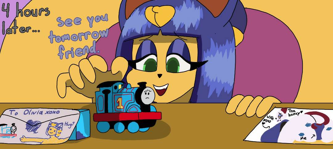 animal_crossing ankha ass blue_hair cat_ears cat_tail catgirl english_text eyelashes facesitting feline feline_humanoid female female_focus female_only green_eyes hyper hyper_ass kiss_mark large_ass nintendo note olivia_(animal_crossing) sideboob text thomas_and_friends thomas_the_tank_engine user3345