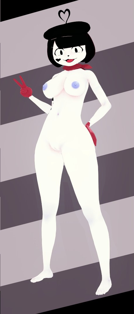 :3, 1girls, 3d, areolae, artist request, bonbon (derpixon), breasts, edit, female, female only, full body, gloves, mime, mime and dash, naked, naked female, nipples, nude, nude female, pussy, solo, solo female, source request, standing