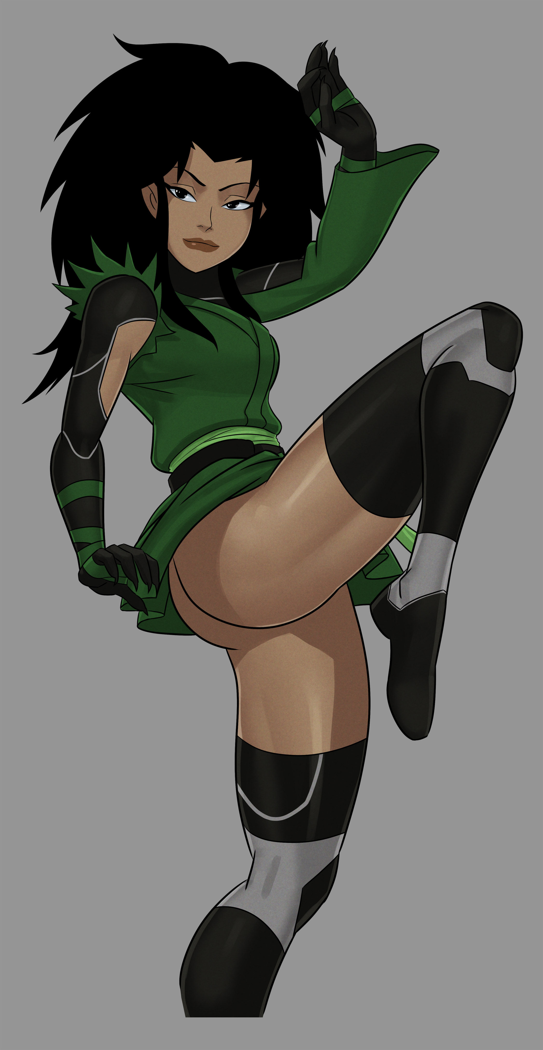 1girls, asian, ass, cheshire, clothing, dc, dc comics, female, female only, jade nguyen, milf, no panties, solo, something unlimited, sunsetriders7, upskirt, young justice