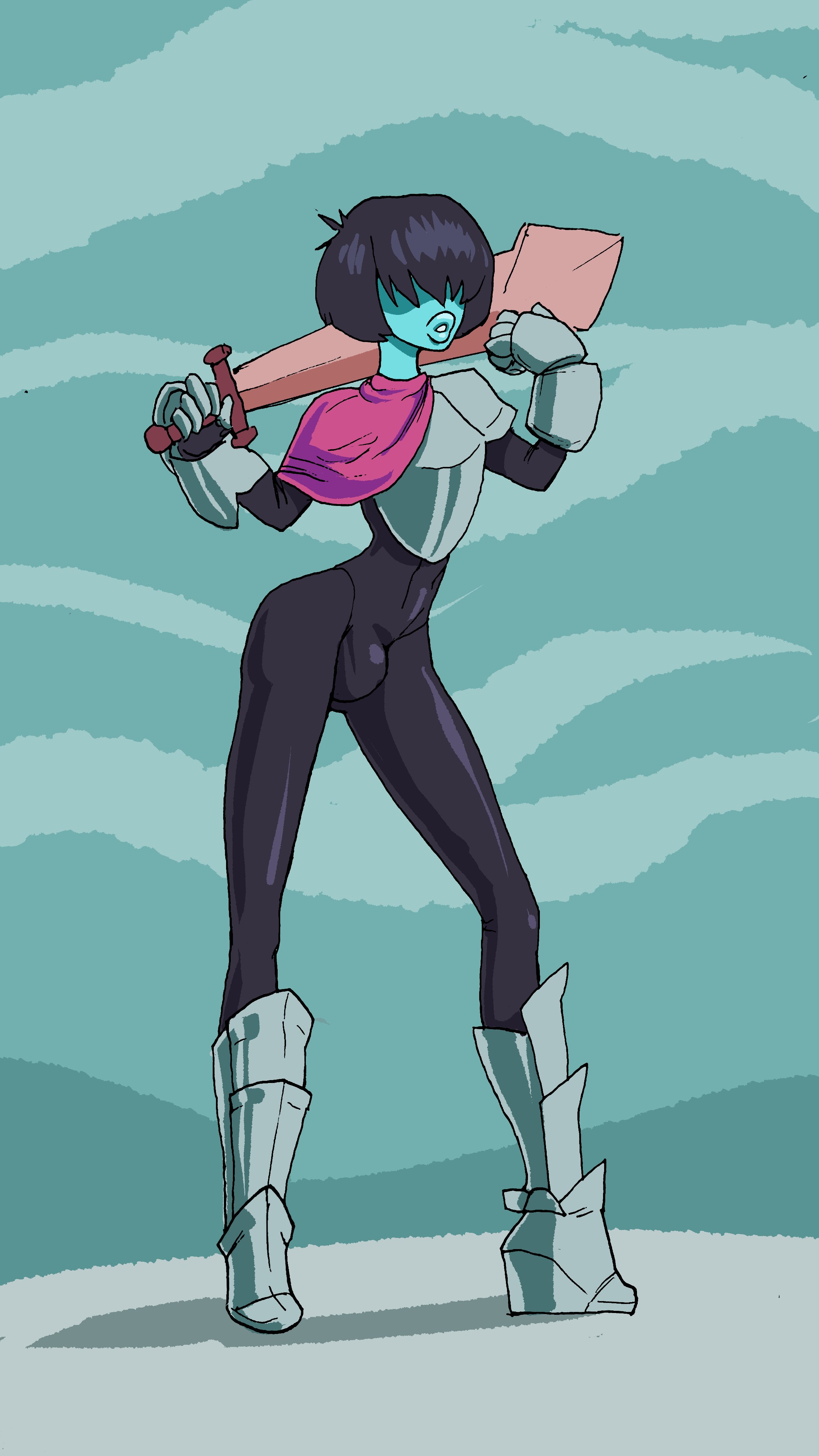 1boy, androgynous, ass, big ass, big bulge, big butt, big lips, bimbo, blue skin, bulge, deltarune, femboy, femboy kris, kris (deltarune), male, male focus, male only, platform footwear, putricia, solo, tight clothing, undertale, undertale (series)