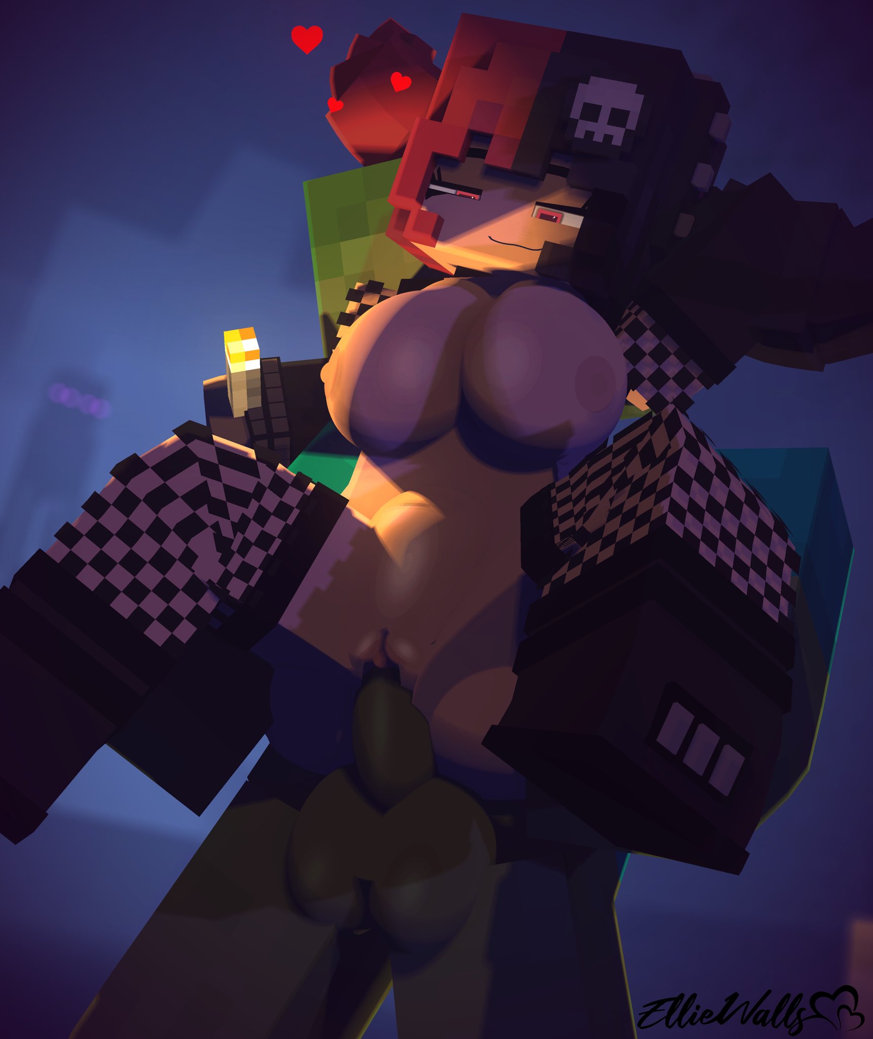1boy, 1girls, 3d, balls, big breasts, big penis, black and red hair, black hair, breasts, carrying, carrying position, cave, clitoris, commission, ellie walls (odysseyellie), emo, enderman, feet, female, fishnet stockings, fishnets, goth, goth girl, hair ornament, hairpin, hard nipples, horny female, human, humanoid, male, male/female, mine-imator, minecraft, multicolored hair, nipples, odysseyellie, penetration, penis, ponytail, pussy, red eyes, red hair, sex, skull, skull hair ornament, smile, smirk, smug, spiked hairband, stockings, stomach bulge, tagme, thick thighs, thighhighs, thighs, torch, twitter, undead, vagina, vaginal penetration, zombie, zombie (minecraft)