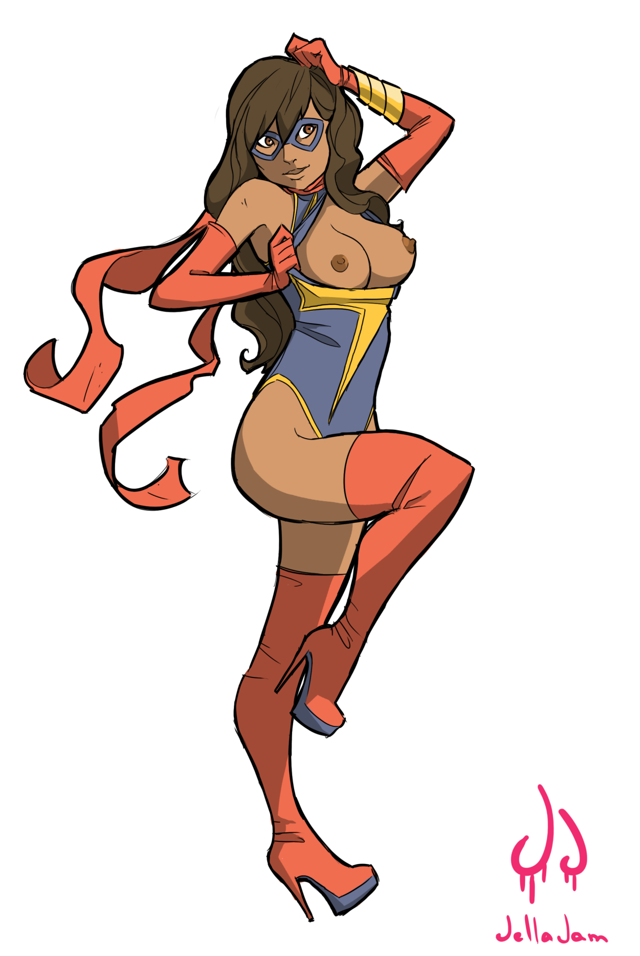 1girls, 3d, boots, dark skin, dark-skinned female, female, female only, jellajam, kamala khan, marine, marvel, marvel comics, mask, masked, masked female, middle eastern, ms. marvel, muslim, muslim female, pakistani, pakistani female, petite, solo, solo female, standing, standing on one leg, superhero costume, superheroine, tagme, teenage female, teenager, thighhigh boots, thighhighs, white background