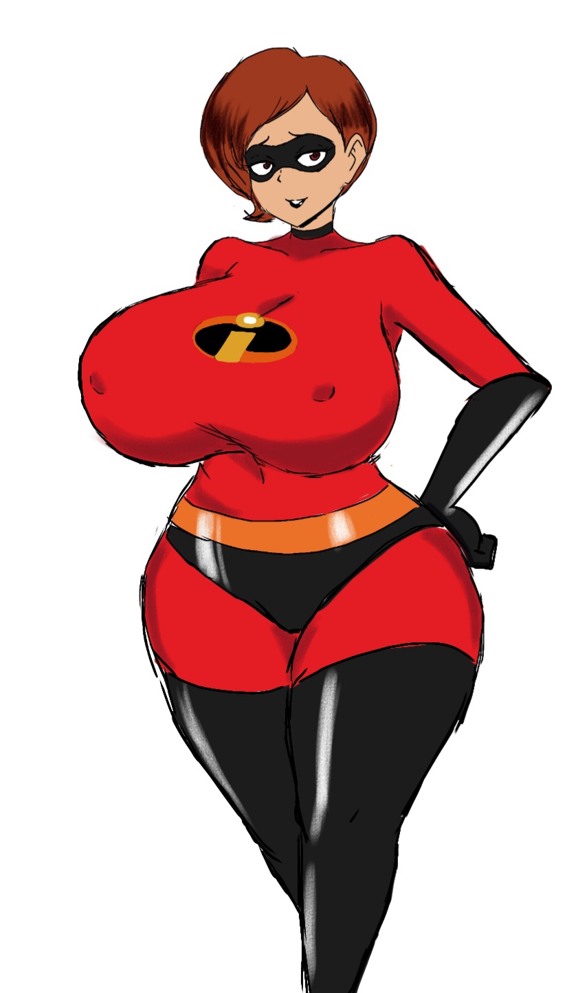 1girls, big breasts, black gloves, black thighhighs, breasts, brown eyes, brown hair, curvy, disney, elastigirl, erect nipples, female, female only, helen parr, huge breasts, large breasts, mature, mature female, milf, momiji (artist), mother, nipples, pixar, rough sketch, smooth skin, solo, solo focus, superheroine, the incredibles, thick thighs, thighhighs, wide hips