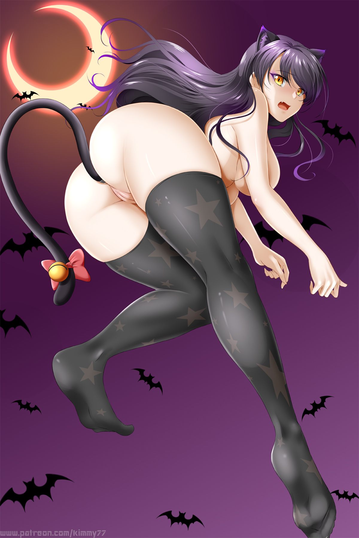 1girls, anal, anal plug, animal ears, ass, blake belladonna, buttplug, buttplug tail, cat ears, female, halloween, kimmy77, no shoes, rwby, tail plug, thighhighs, yellow eyes