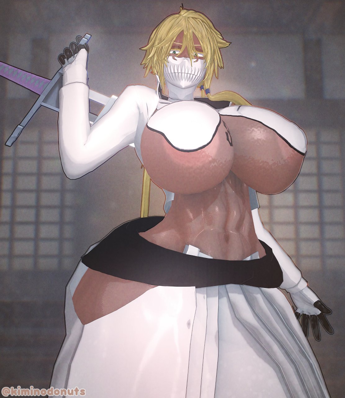 1girls, ass, big breasts, bleach, breasts, breasts bigger than head, dark-skinned female, female, female only, huge ass, huge breasts, kiminodonuts, solo, tia harribel