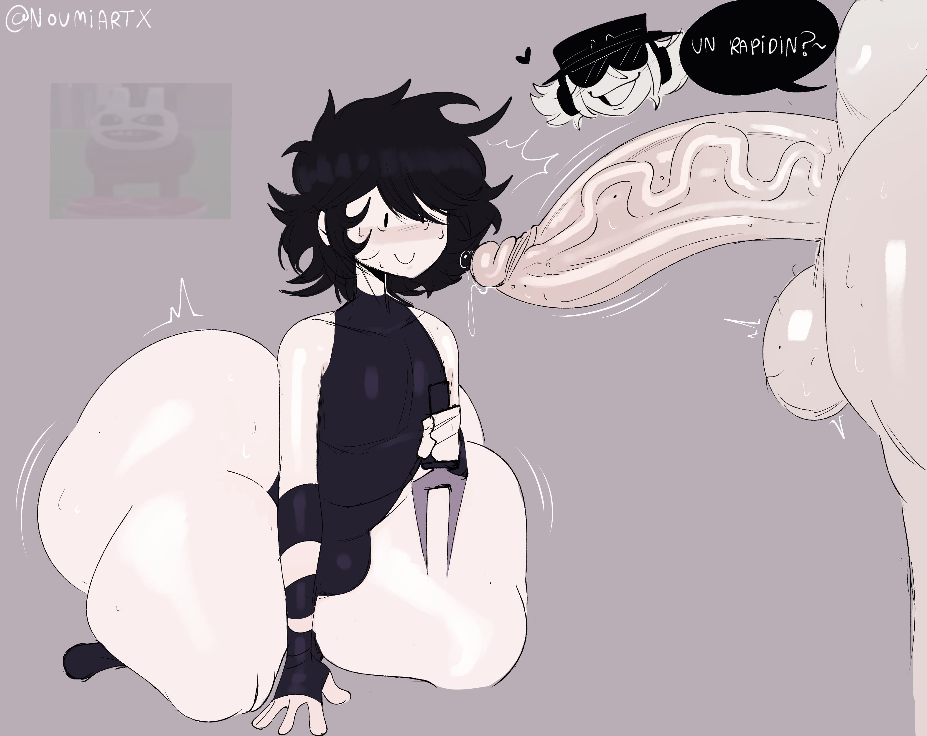 1femboy, 2boys, ass, balls, big ass, big cock, big penis, bulge, bulge through clothing, chance (forsaken), dagger, femboy, forsaken (roblox), gay, gubby (roblox), gubby (species), huge ass, huge balls, huge cock, huge thighs, impending blowjob, large cock, large penis, male, meme in the background, noumiart, penis, precum, pursuer (die of death), roblox, roblox game, robloxian, self upload, tagme, thick thighs, thighs, two time, veiny penis