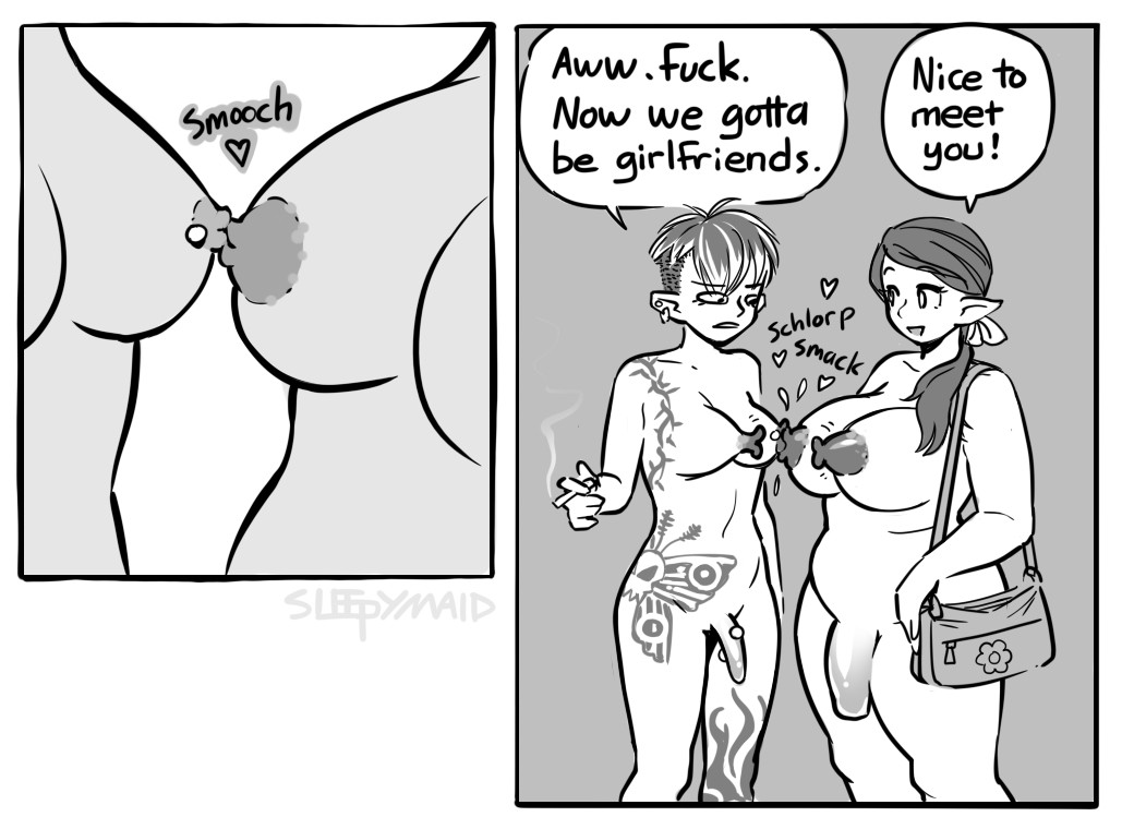 2futas, big breasts, breasts, female, futanari, intersex, joke, sleepymaid, yuri