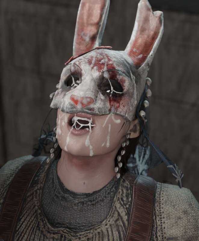 1girls, 3d, clothed, cum, cum in mouth, cum on face, cumshot on face, dbd, dead by daylight, female, fromspace3d, huntress (dead by daylight), masked, masked female, mommy