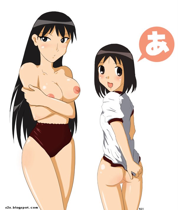 azumanga_daiou clothing female female_only gym_uniform human large_breasts multiple_females multiple_girls osaka_ayumu_kasuga pointy_chin s2x sakaki tagme translation_request white_background