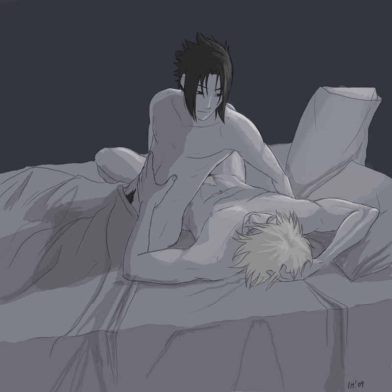 2boys age_difference bed black_hair gay hatake_kakashi human imlikat looking_at_partner lying_on_back lying_on_bed male male_only male_pubic_hair multiple_males naruto naruto_(series) naruto_shippuden nude nude_male on_bed pubic_hair sasuke_uchiha student_and_teacher teacher teacher_and_student white_hair yaoi yaoiismy