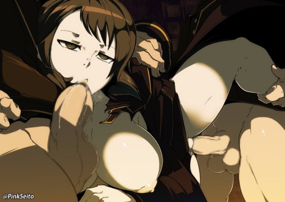 1girls, 2girls, big breasts, big penis, breasts, brown eyes, brown hair, censored, devil survivor (series), devil survivor 2, female, kanno fumi, light-skinned female, light-skinned male, male, megami tensei, mosaic censoring, penis, pinkseito