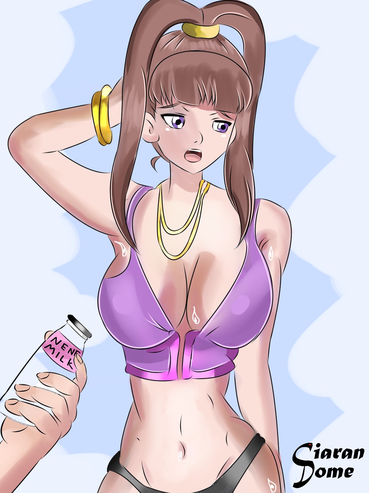 bikini blush ciaran_dome digimon digimon_xros_wars lactating lactation milk nene_amano twintails