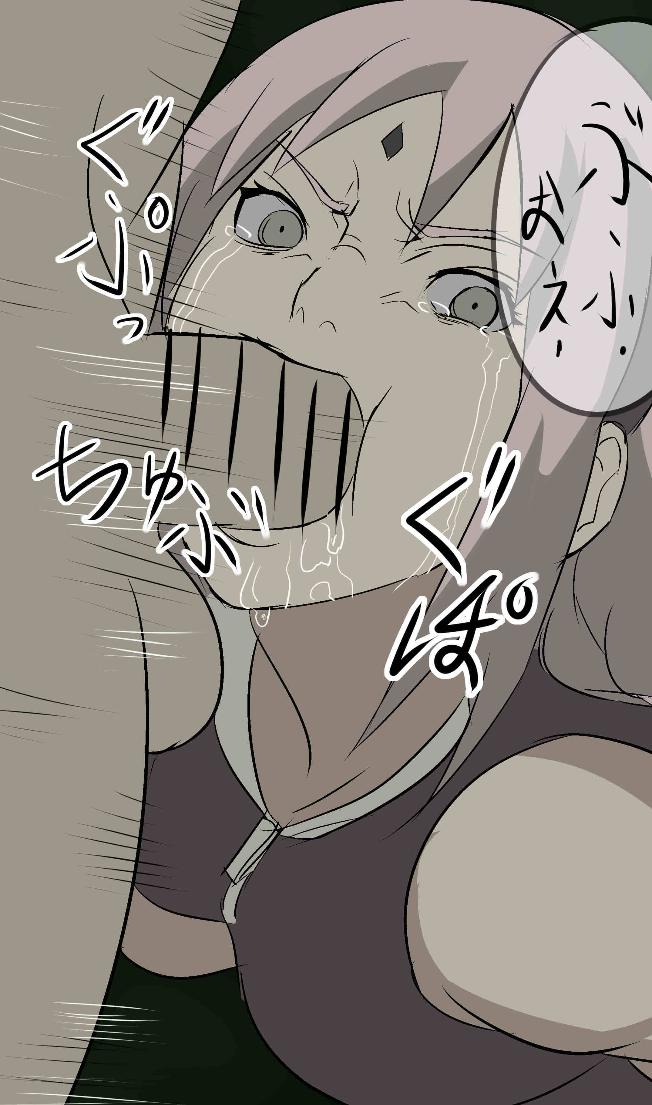 1boy, 1girls, angry, angry fellatio, bar censor, blowjob, censored, crying, deepthroat, drooling, fellatio, female, forced, forced oral, gag, gagging, green eyes, male, naruto, naruto (series), naruto shippuden, nier (artist), oral, oral rape, partial male, pink hair, pleasuring the enemy, rape, sakura haruno, saliva, sex, tears, throat bulge