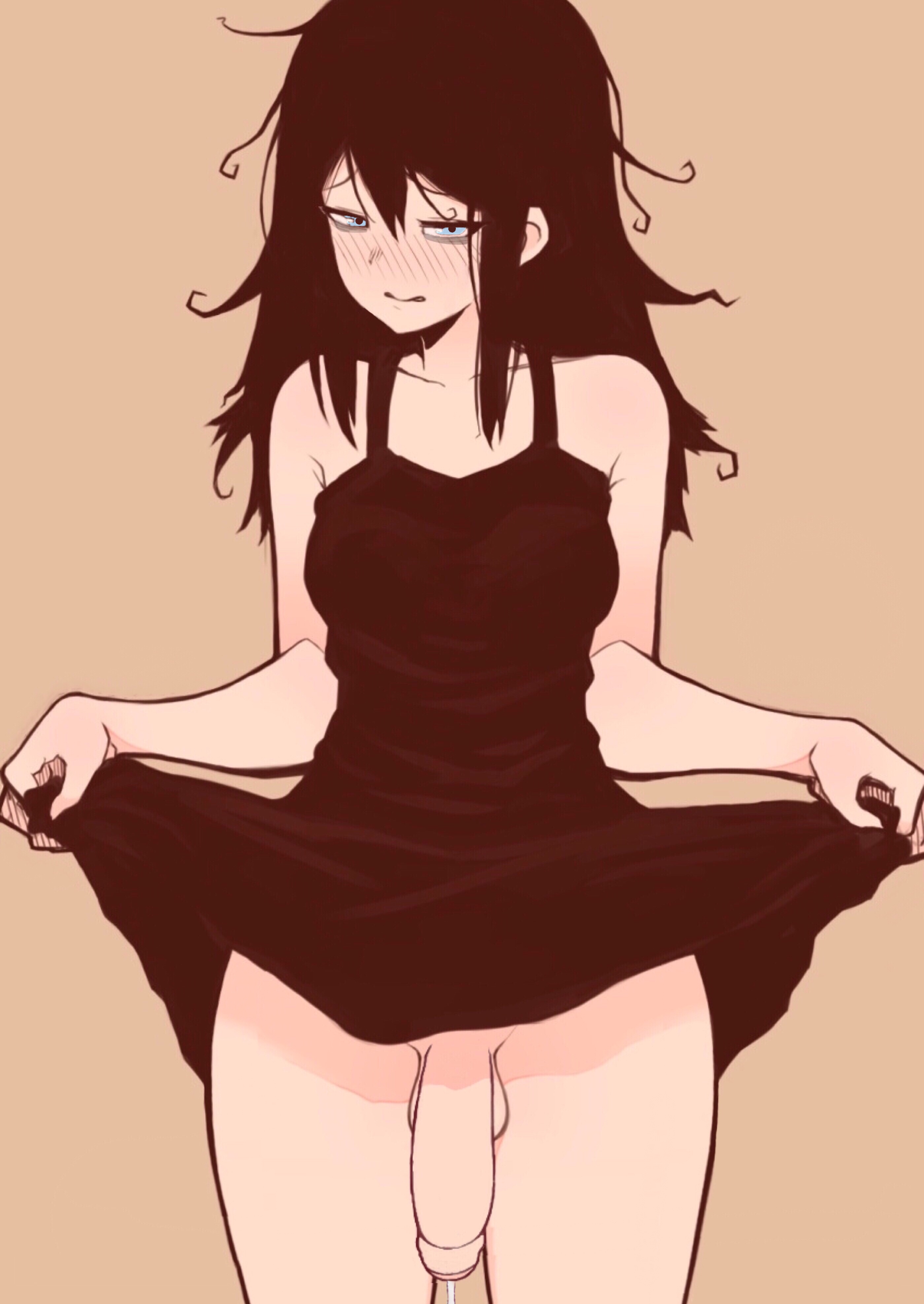 1futa, balls, big penis, blue eyes, bottomless, clothed, clothing, dress, dress lift, edit, edited, embarrassed, flaccid, foreskin, futa only, futanari, human, intersex, legs, light skin, light-skinned futa, looking at viewer, pale skin, partially clothed, penis, pose, posing, precum, solo, standing, tcg3318, thick thighs, thighs, uncircumcised, uncut, upskirt, wide hips