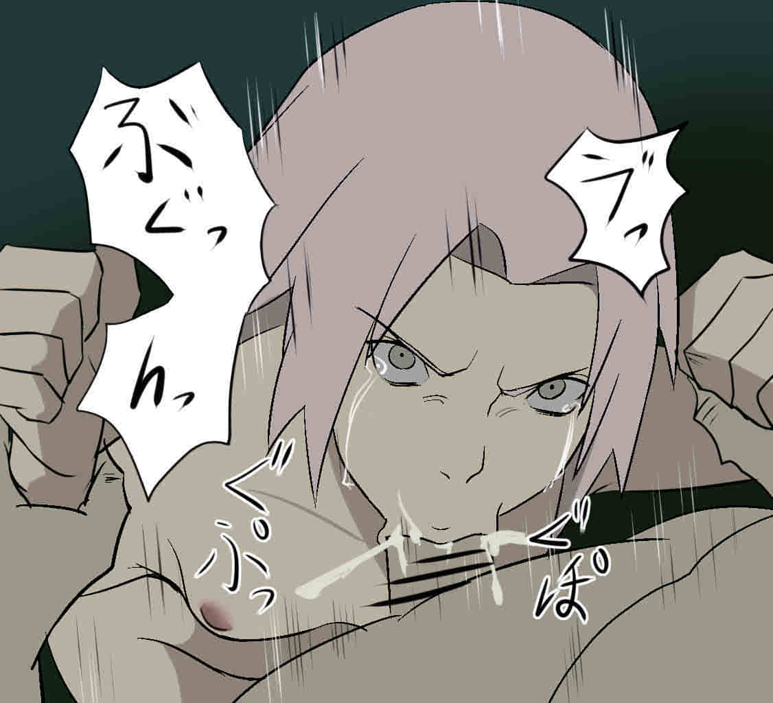 1boy, 1girls, angry, angry fellatio, bar censor, blowjob, breasts, censored, crying, cum in mouth, cum in throat, deepthroat, fellatio, female, female focus, forced, forced oral, gag, gagging, green eyes, holding arms, kneeling oral position, male, naked, naruto, naruto (series), naruto shippuden, nier (artist), nipples, no hand blowjob, oral, oral rape, partial male, pink hair, pleasuring the enemy, rape, sakura haruno, sex, tears, tight throat, wrist grab