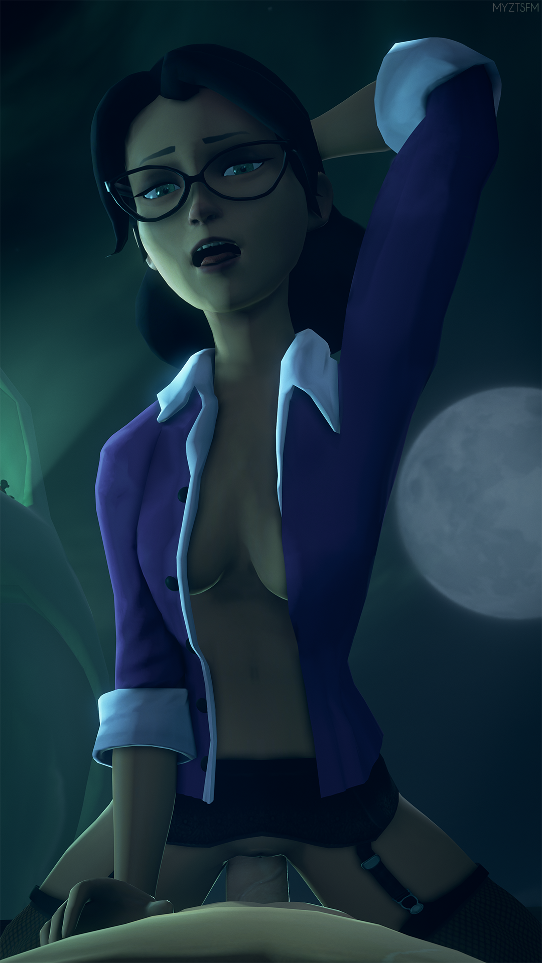 1boy, 1girls, 3d, female, female on top, female penetrated, glasses, male, miss pauling, moon, myztsfm, nipples covered, source filmmaker, straight, tagme, team fortress 2, unbuttoned shirt