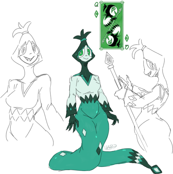 1girls 2020 breasts card clothing cute darkner deltarune diamond-shaped_eyes female female_focus front_view green_clothing holding_staff lamia little_hareboy looking_at_viewer non-mammal_breasts original_character playing_card rudinn rudinn_queen scalie serpentine sharp_teeth simple_background sketch sleeves small_breasts snake_girl solo solo_focus teeth teeth_showing topwear white_background