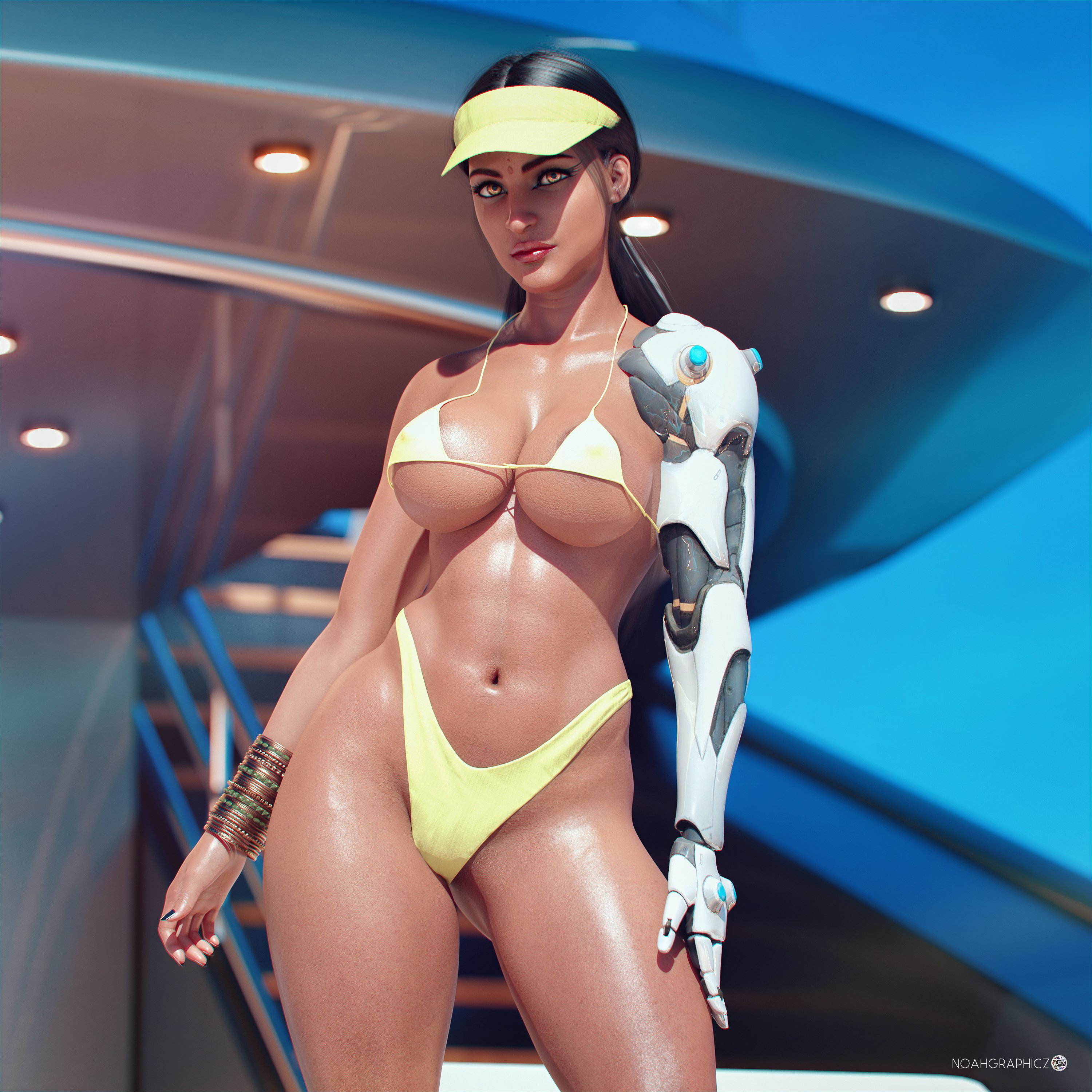 3d, black hair, blizzard entertainment, breasts, busty, dark skin, dark-skinned female, female, female focus, female only, hourglass figure, indian, indian female, long hair, looking at viewer, noahgraphicz, orange eyes, overwatch, pose, posing, solo, symmetra, tagme, tan-skinned female, wide hips
