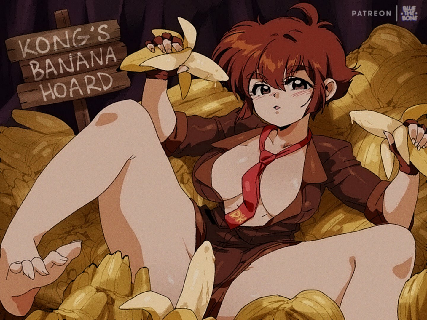 banana, bluethebone, donkey kong, donkey kong (series), female, humanized, necktie, retro artstyle, rule 63, solo