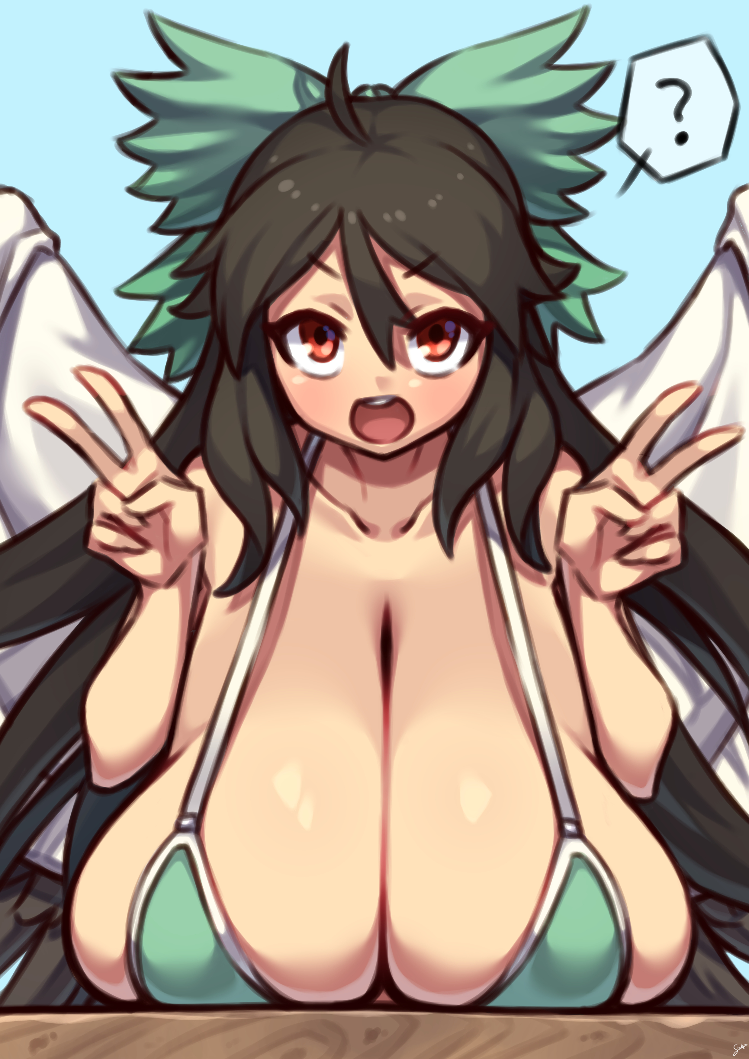 1girls, bra, breasts, cleavage, coffeelove68, female, female only, huge breasts, solo, touhou, utsuho reiuji