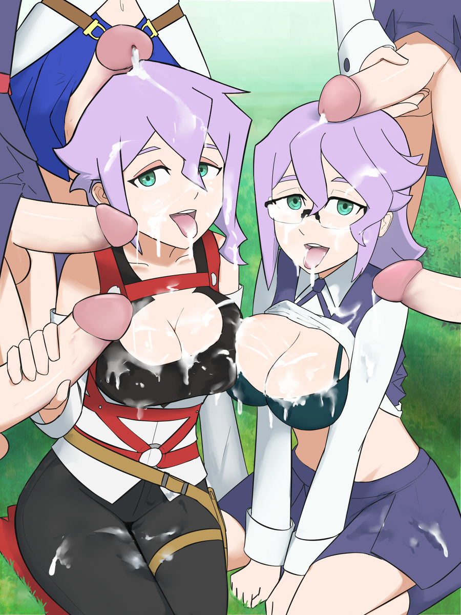2girls, 5futas, big breasts, big penis, breasts, bukkake, cleavage, clothed, clothed sex, croix meridies, cum, cum in mouth, cum on body, cum on breasts, cum on clothes, cum on face, duo focus, erection, facial, female, female focus, futa on female, futa with futa, futanari, gangbang, glasses, grass, green eyes, group, group sex, handjob, happy, happy sex, human, intersex, kneeling, light skin, light-skinned female, light-skinned futa, little witch academia, oksandio, orgy, outside, pale skin, penis, purple hair, sitting, skirt, smile, studio trigger, surrounded by penises, thick thighs, tongue, tongue out, wide hips