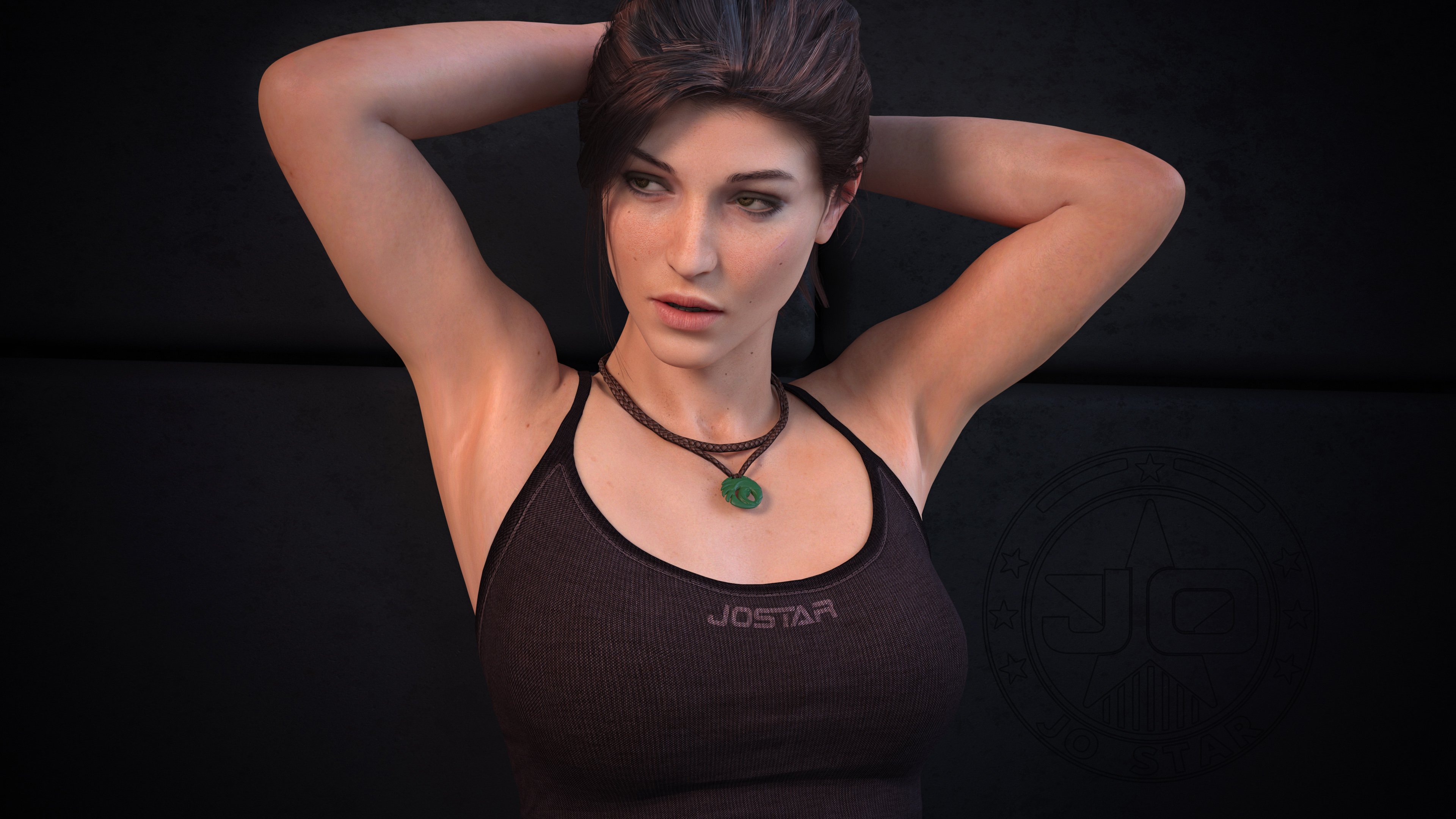 1girls, 3d, armpits, british, brown eyes, brown hair, clothed, embracer group, european, female, female only, jostarmod1, lara croft, lara croft (survivor), light skin, light-skinned female, pale skin, petite, pinup, ponytail, seductive look, tight clothing, tight fit, tomb raider, tomb raider (survivor)