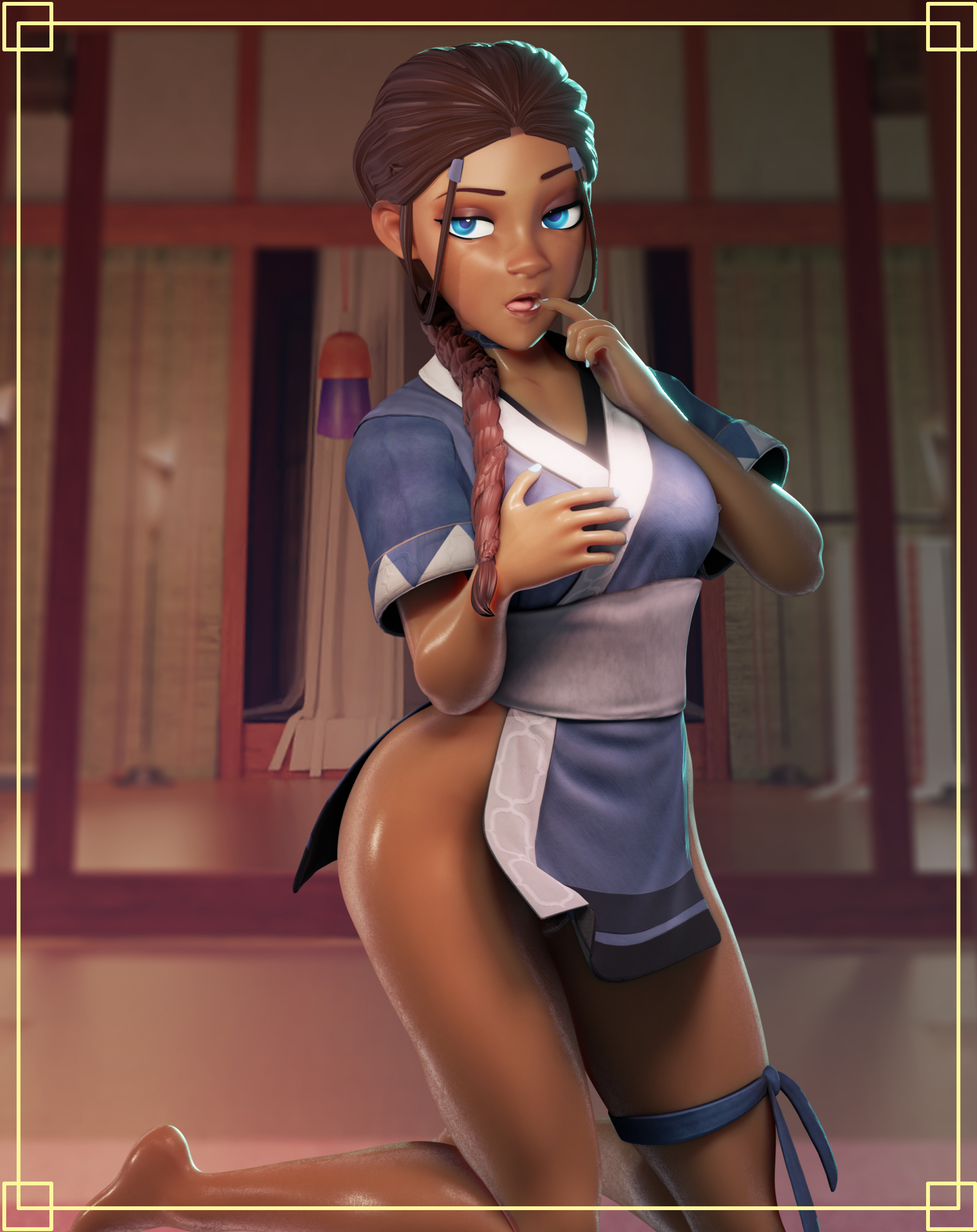 1girls, 3d, 3d (artwork), avatar the last airbender, blue eyes, breasts, clothing, crisisbeat, female, female only, human, katara, medium breasts, nickelodeon, solo, tagme