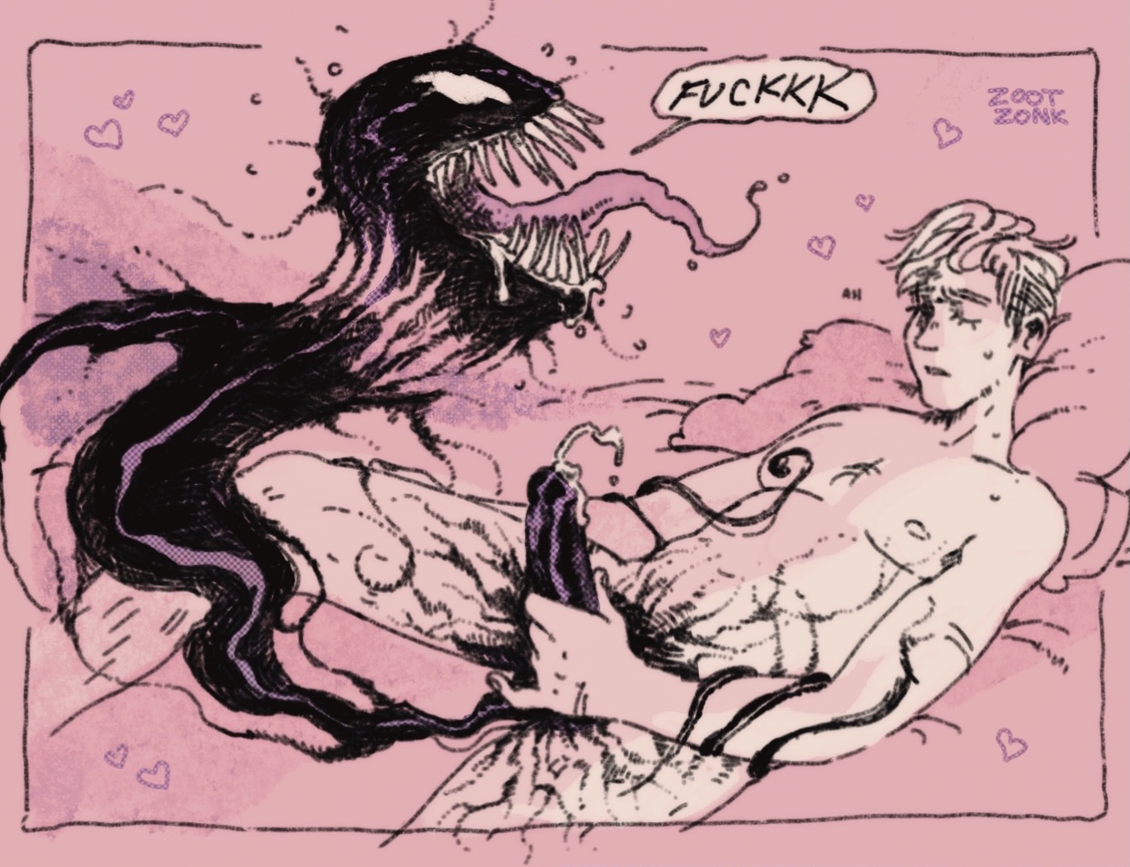 2boys, alien, cum, eddie brock, handjob, human, interspecies, light skin, light-skinned male, male, male only, marvel, marvel comics, mutual masturbation, spider-man (series), squirting, straight hair, tentacle, venom (marvel), yaoi, zootzonk