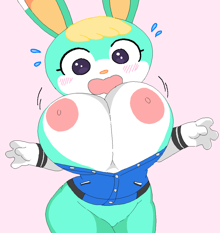 animal crossing, bottomless, breasts, dream-cassette, featureless crotch, female, fur, hoshime, huge breasts, motion lines, nintendo, rabbit, rule 63, sasha (animal crossing), shortstack, the character is better this way, video games, wardrobe malfunction