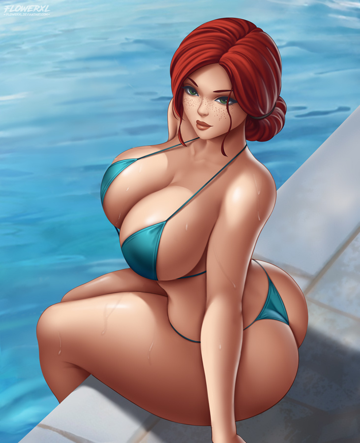 1girls, ass, big ass, bikini, breasts, cleavage, female, female only, flowerxl, freckles, higher resolution available, huge breasts, solo, the witcher, the witcher (series), triss merigold